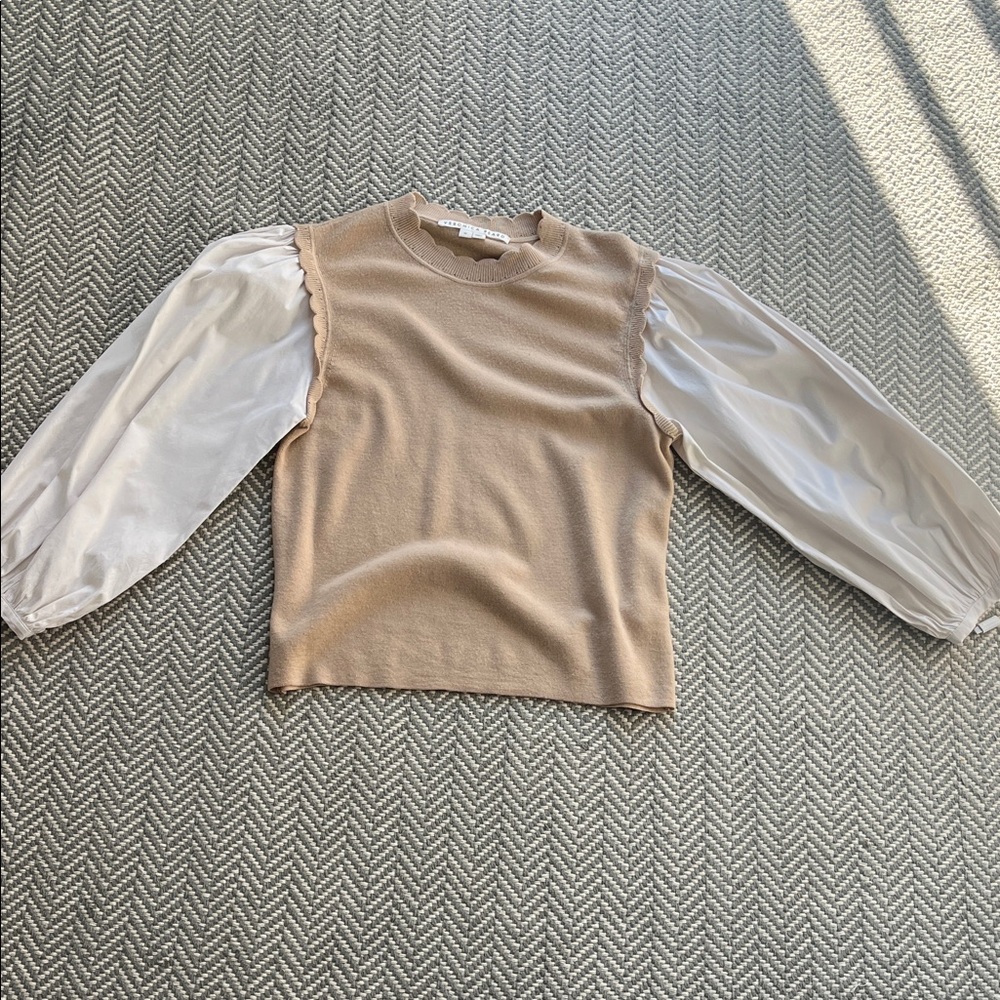 Veronica Beard Tan Scalloped Knit Top